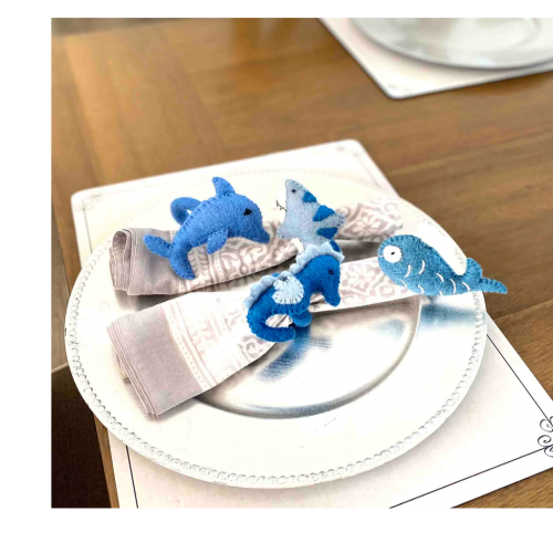 Nautical Shark, Whale &amp; Seahorse Felt Napkin Rings, Set Of 4